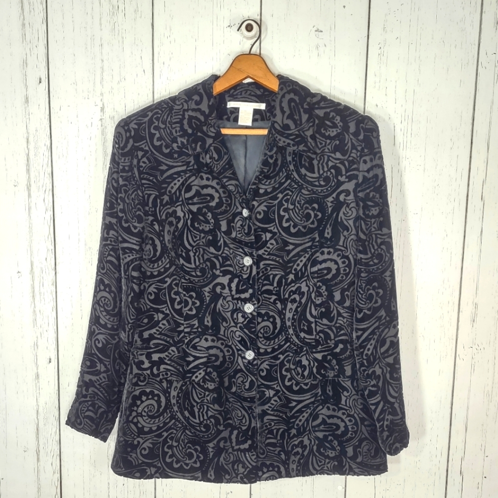 Annie Alexander Silk & Rayon Burnout Velvet Blazer